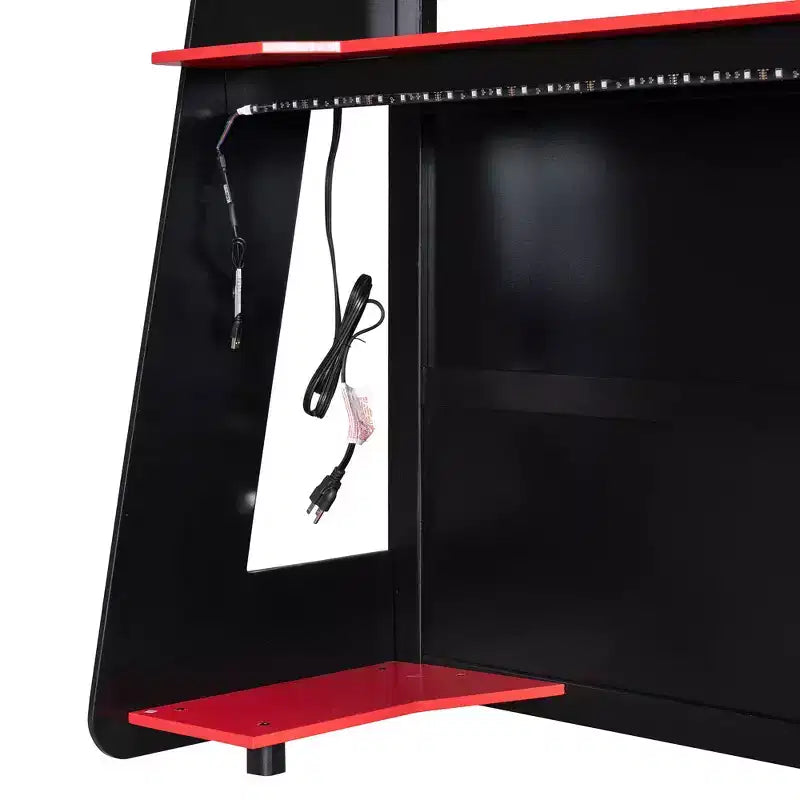 Letto a soppalco da gaming Luxystar matrimoniale con scrivania, ripiani portaoggetti e luci