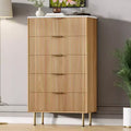 White / Marble & Wood 5-Drawer Dresser ¨C Fluted Panel, for 1 Person Use