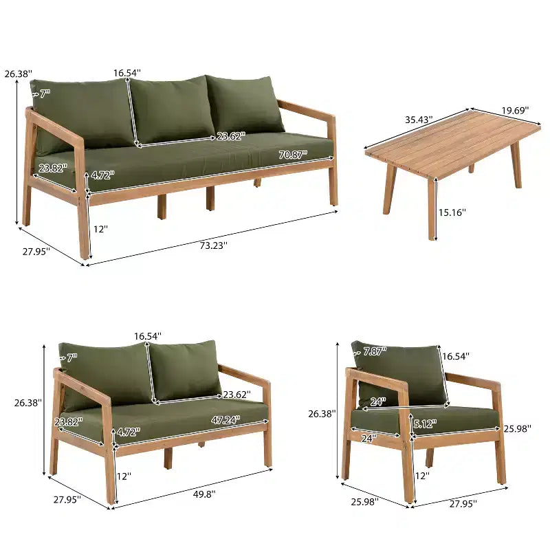 Ensemble de sièges d’extérieur moderne Christopher Knight Home Sunny 5 pièces en acacia, avec table rectangulaire à lattes et 7 places