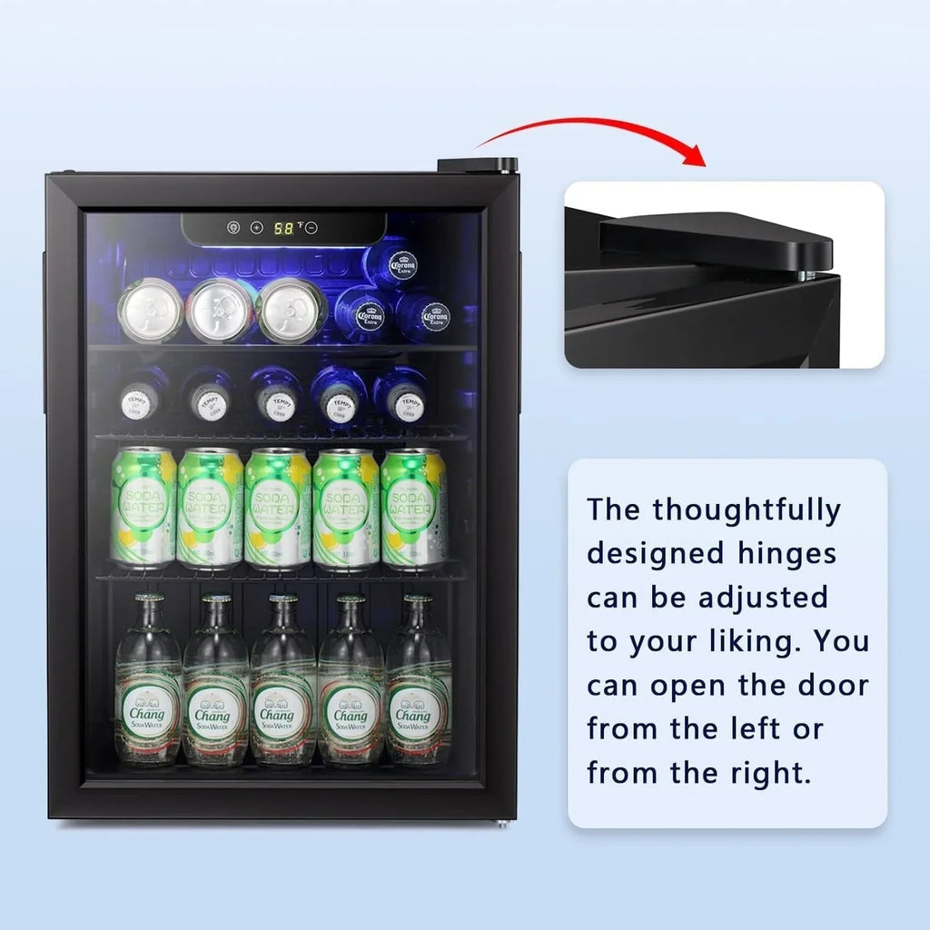 Mini-Kühlschrank für 100 Dosen, Getränkekühlschrank und Weinkühler mit transparenter Glastür und Touchscreen – 2,6 cu. ft.