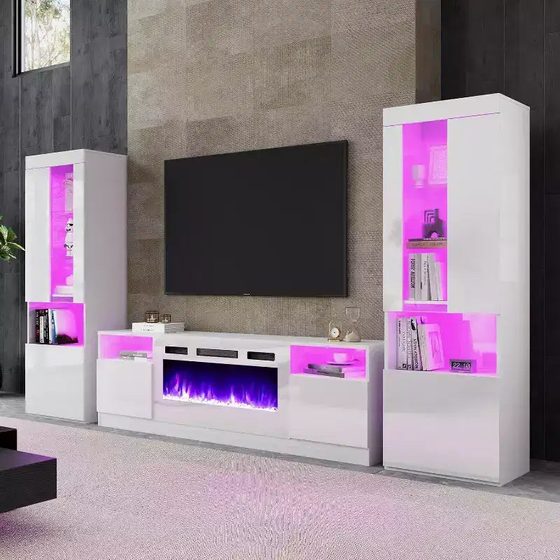 AMERLIFE modernes Entertainment-Center-Set mit Hochglanzoberfläche und Kamin