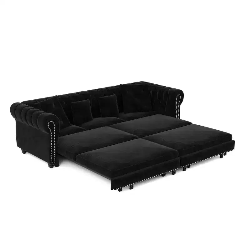 Rozkładana sofa 3 w 1 Whisen Velvet typu king-size z ruchomym podnóżkiem i pikowanym wzorem