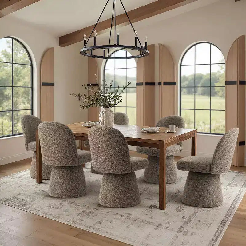 Zestaw 6 nowoczesnych bezpodłokietnikowych krzeseł do jadalni z obrotem 360°, podstawą w stylu piedestału i eleganckim designem, do kuchni, jadalni lub biura – Panipeachy