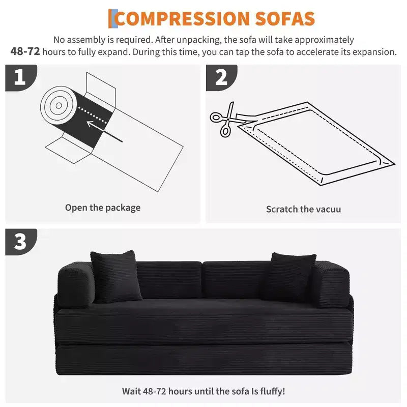 Rozkládací pohovka s lůžkem, skládací matrace a pohovka/loveseat 78.8 5 v 1, ocelový rám s pevným tvarem, manšestrový potah s polštáři