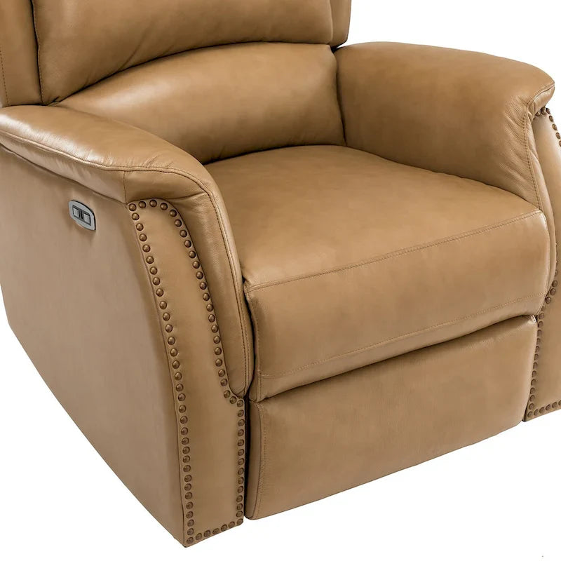 Fauteuil inclinable électrique en cuir véritable avec port USB - dossier haut à oreilles et clous décoratifs, lot de 2