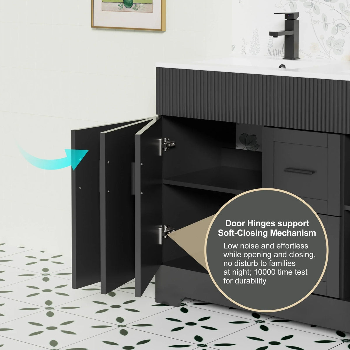 Conjunto de móvel de casa de banho Wavy Line 30/36/48 com lavatório e torneira