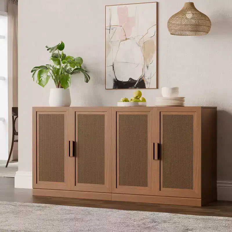 Set van 3 opbergkasten met rotandeuren en verstelbare planken - 93Lx31H
