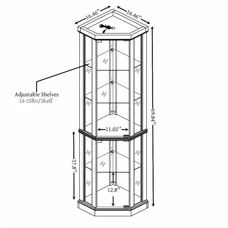 Vitrine d'angle avec portes et étagères en verre, meuble d'exposition d'angle pour le salon