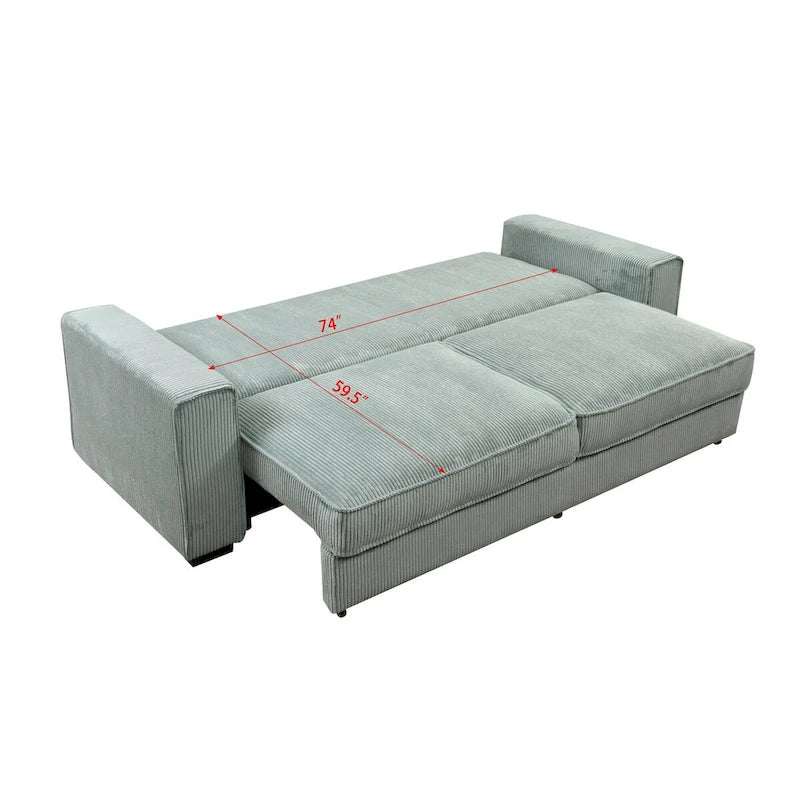 Roomfitters grote slaapbank met opbergruimte, modern 3-zitsbankmeubel met gestoffeerde rugleuning voor kleine ruimtes