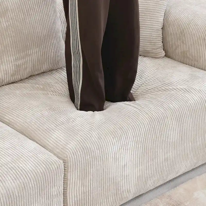Large Modular Sectional Sofa Corduroy Upholstery U-Shaped 4 Seater with 2 Ottoman and 5 Pillows