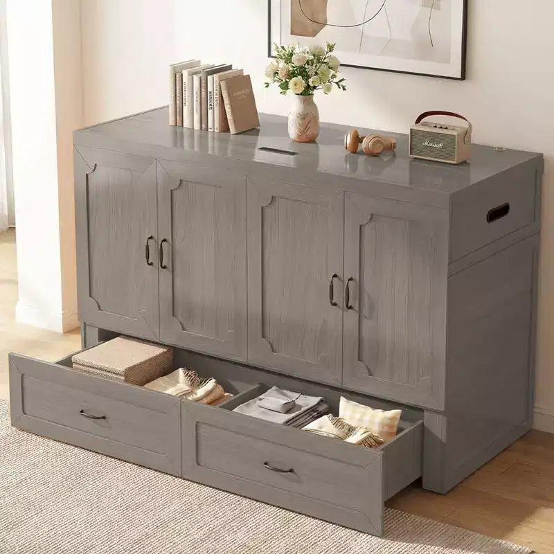 Mjkone umwandelbares Murphy-Schrankbett in Queen-Size mit Matratze, USB-Ladefunktion und Aufbewahrungsschubladen