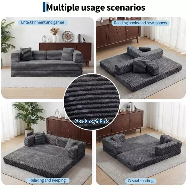 80.7 5-in-1 Convertible Sleeper Sofa Bed â€?Corduroy, 1200 lbs, No Assembly