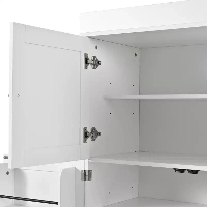 Freistehender 77-Zoll-Küchenschrank, Aufbewahrungsschrank im Landhausstil mit verstellbaren Regalböden, Türablagen, Schubladen und Weinregalen – ModernLuxe