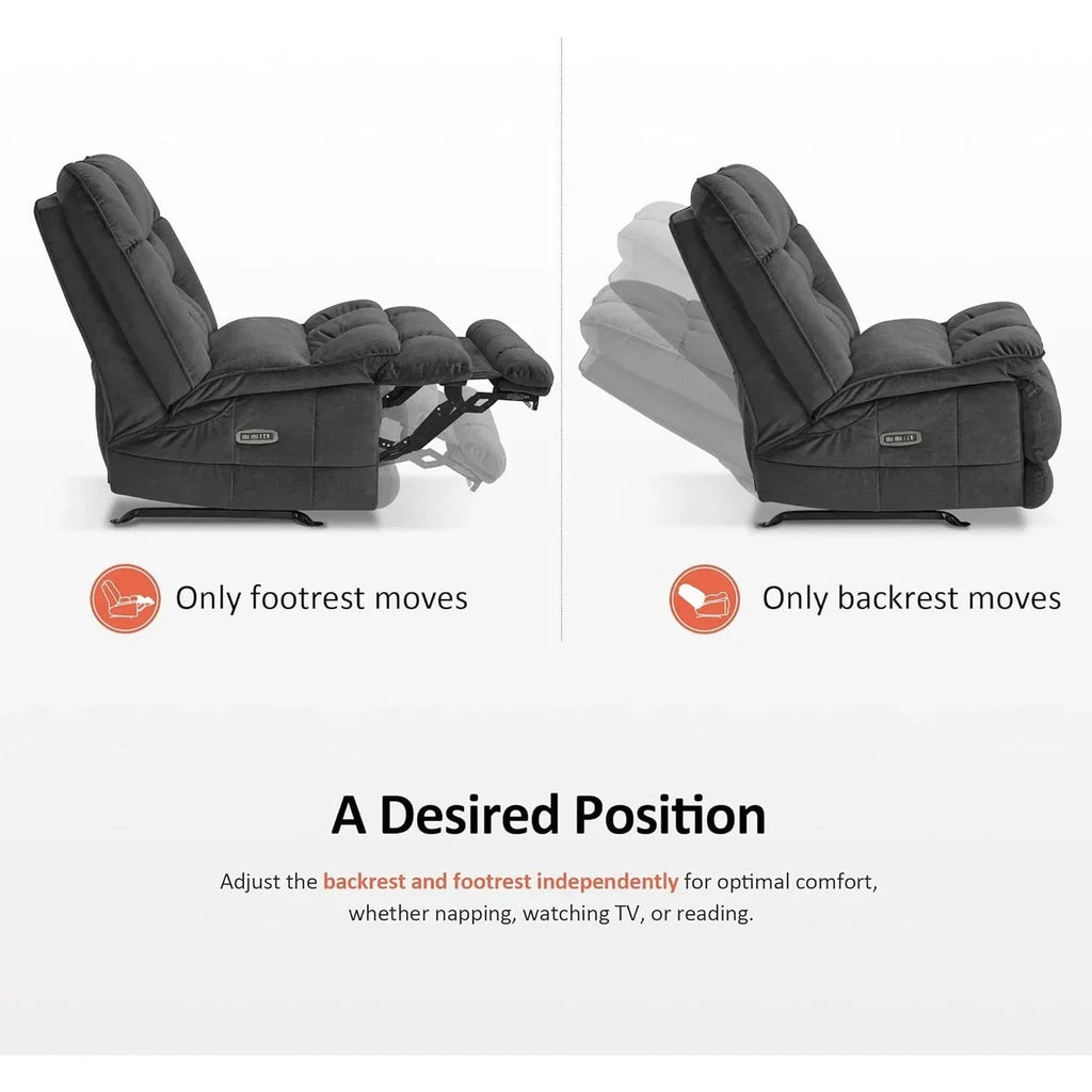 MCombo extra grote elektrische relaxfauteuil met twee motoren en zonder armleuningen, Zeroarms-relaxfauteuil, perfect voor de woonkamer, stoffen bekleding PR607