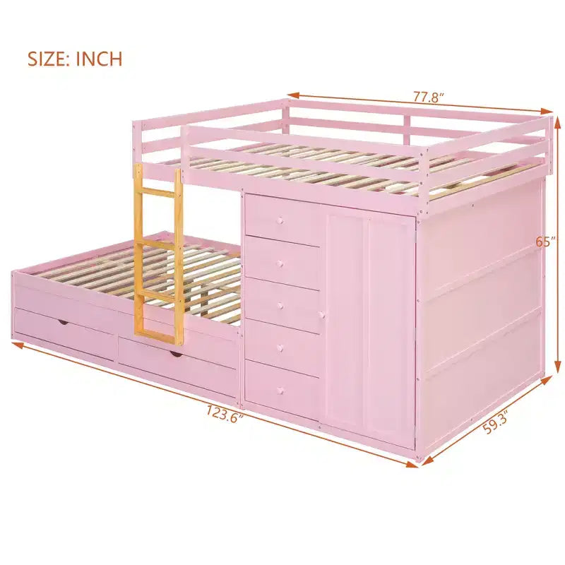 Letto a castello matrimoniale su matrimoniale con armadio contenitore e cassetti, letto a castello in legno matrimoniale salvaspazio con sponda di sicurezza per appartamento e camera da letto