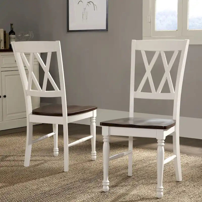 Drewniane krzesło do jadalni, wiśnia i antyczna biel, zestaw 2 szt., 17,75x23,5x39