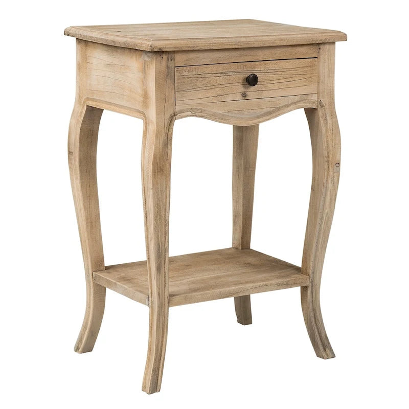 Natural Unfinished Solid Wood Side Table With Drawer by East at Main