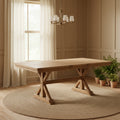 Tess 78 Inch Dining Table, Extendable Leaf, Trestle Base, Natural Brown