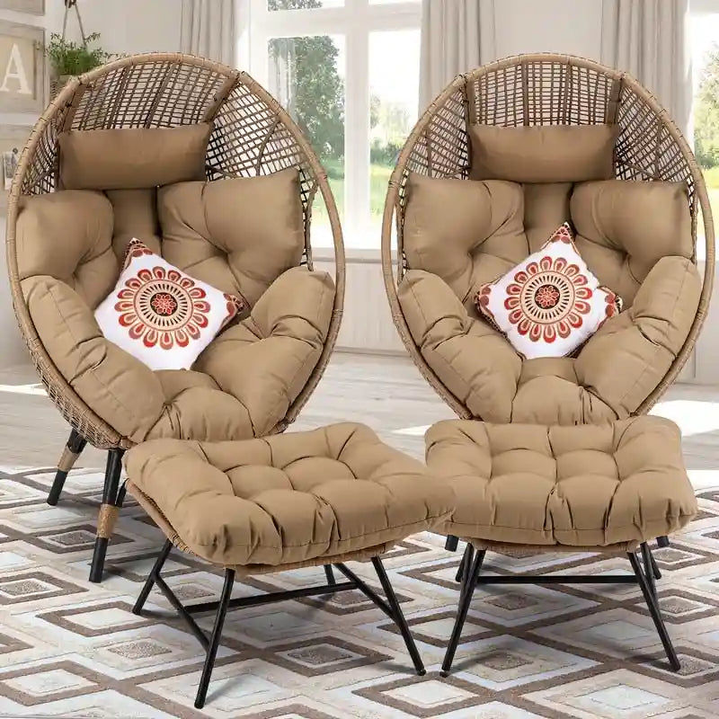 FINCATI eierstoel voor binnen, eierstoel voor buiten van 440 lbs, extra grote eierstoel met voetenbank, luxe en comfortabele eierstoel met voetensteun