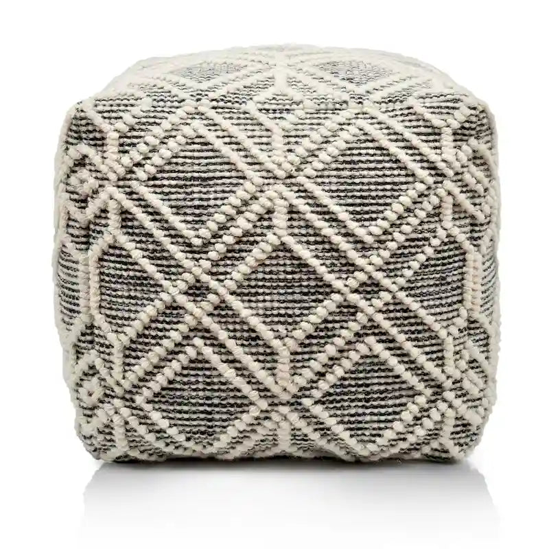 Loominaire handmade Addo wool, cotton natural fiber pouf footstool for living room bed room and family room (16x16x16)
