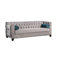 Velvet-like Fabric Sofa with Button Tufted Design in Gray