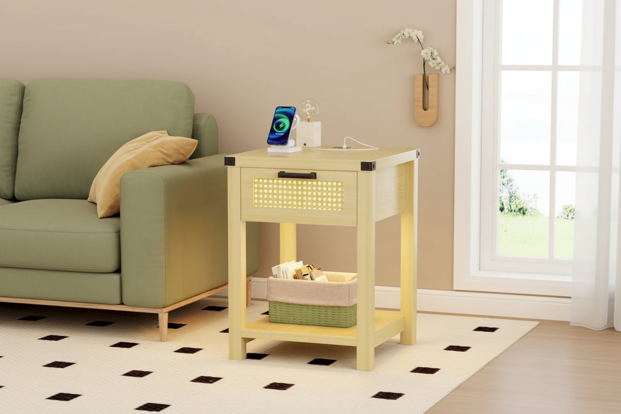 End Table With Light And Charging Station