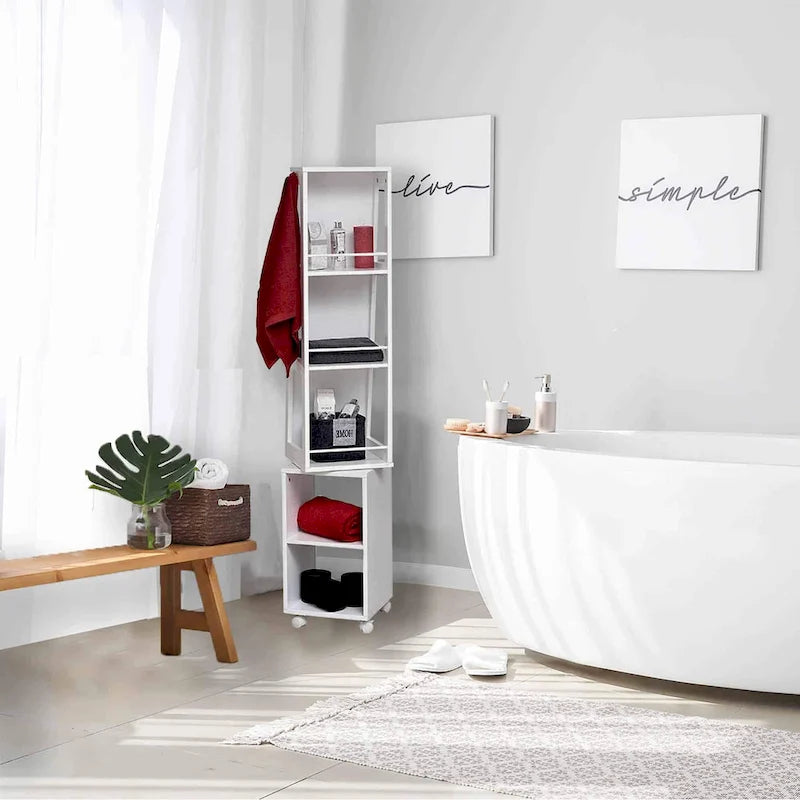 Miami White Rotating Mirror Cabinet Shelving Rolling Base - 13L x 11 3/4W x 61 1/2H