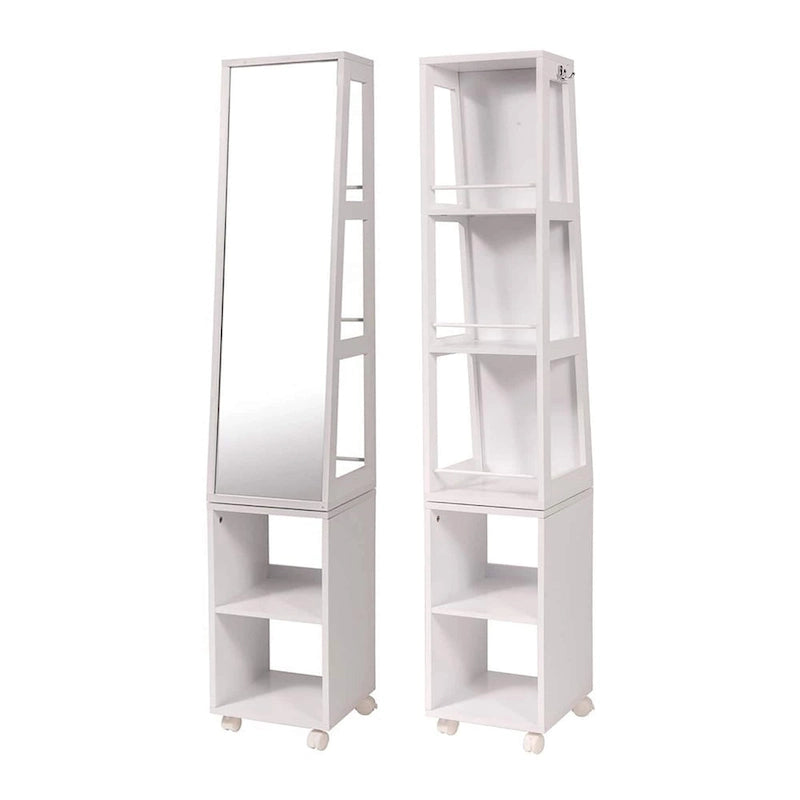 Obrotowa szafka z lustrem Miami White, półki, podstawa na kółkach - 13L x 11 3/4W x 61 1/2H
