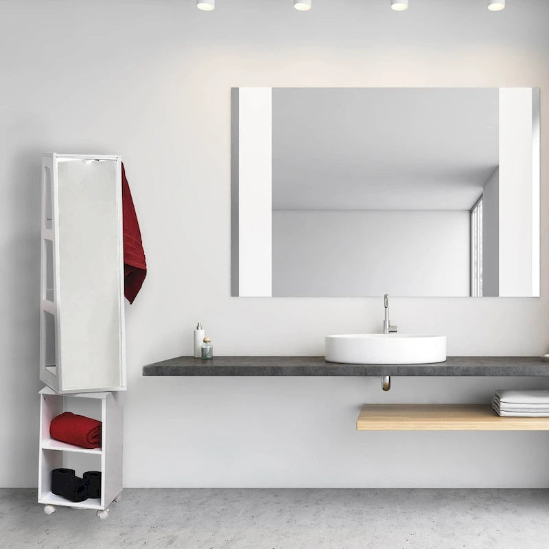 Obrotowa szafka z lustrem Miami White, półki, podstawa na kółkach - 13L x 11 3/4W x 61 1/2H
