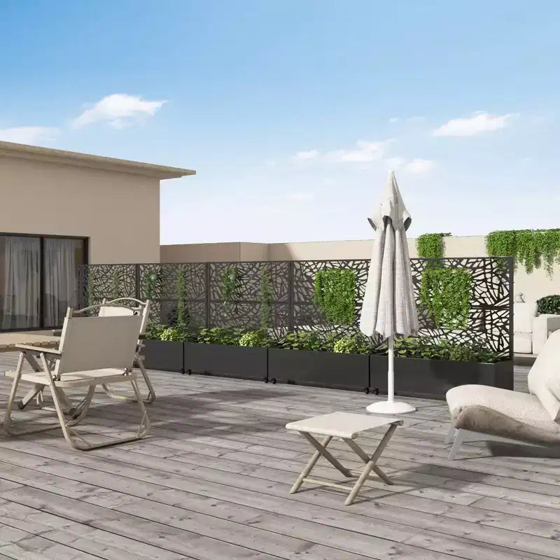 Jardinière MAYEERTY avec treillis, filet en fer noir, style 01, 72x47x16 po, ensemble de 3 pièces
