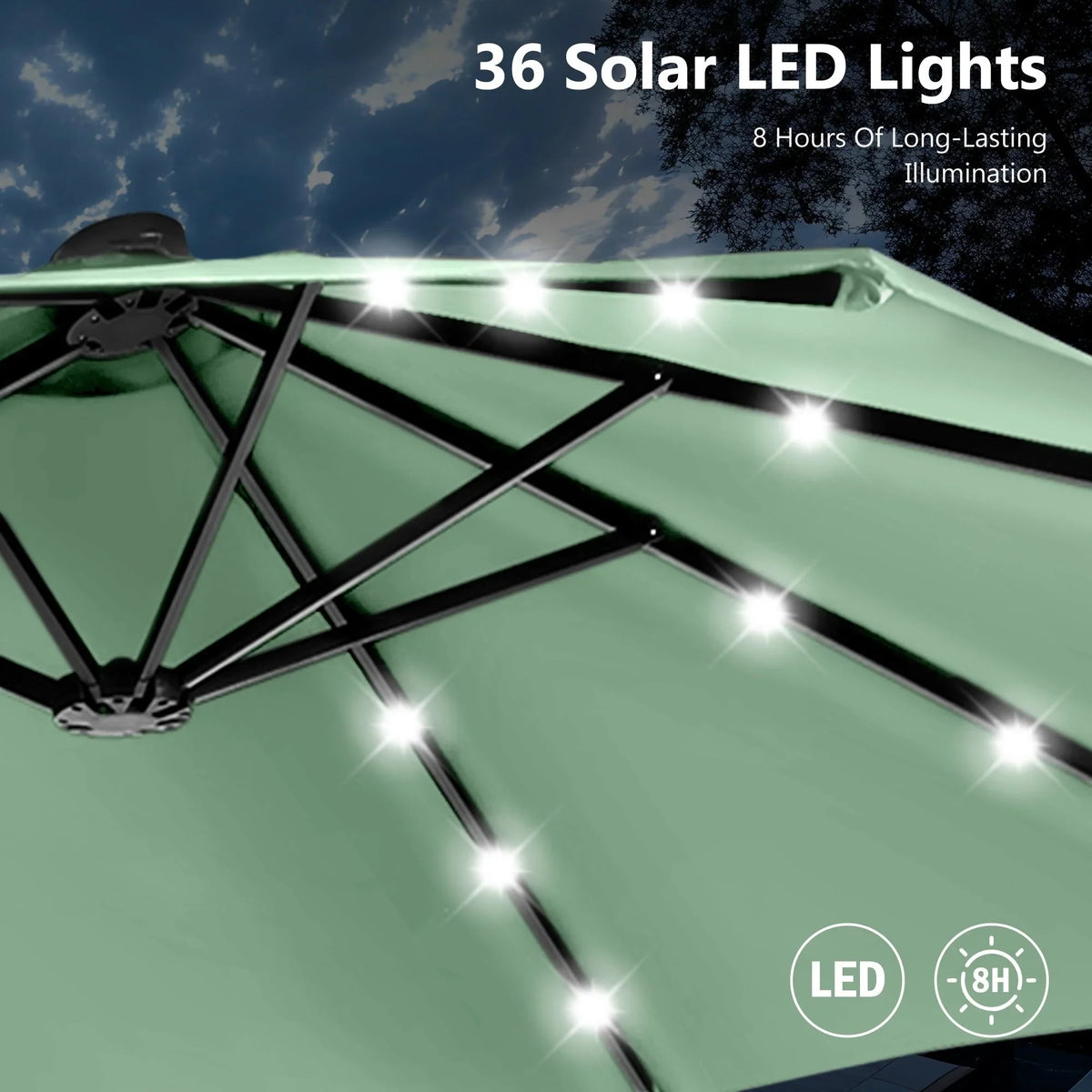 MAISON ARTS 15-Fuß-rechteckiger Outdoor-Marktschirm mit Kurbel, doppelseitiger Bespannung und solarbetriebenen LED-Leuchten, inklusive Standfuß