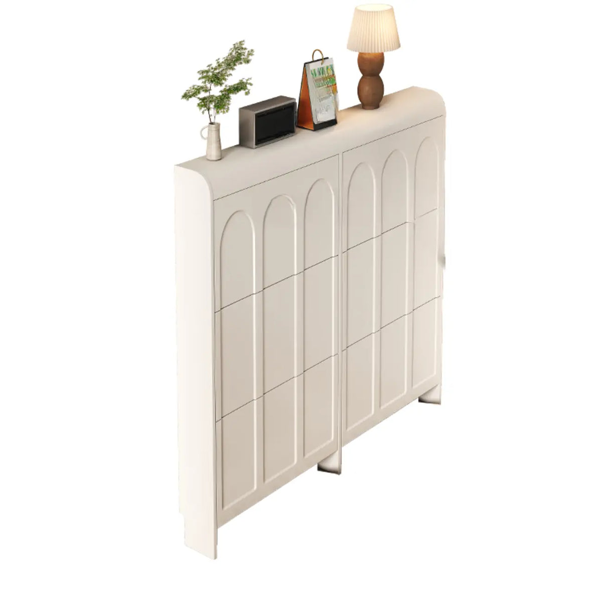 Slim Drop Front 3-Tier White Wood Shoe Storage Cabinet