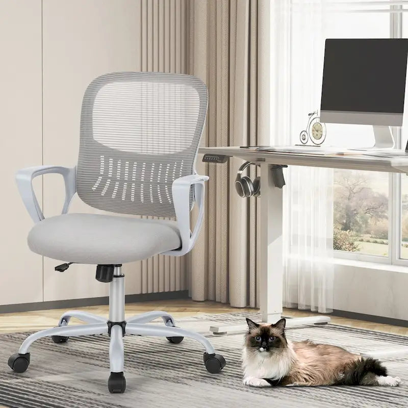 Ergonomiczne krzesło biurowe do domowego biurka, siatkowe z nieruchomymi podłokietnikami