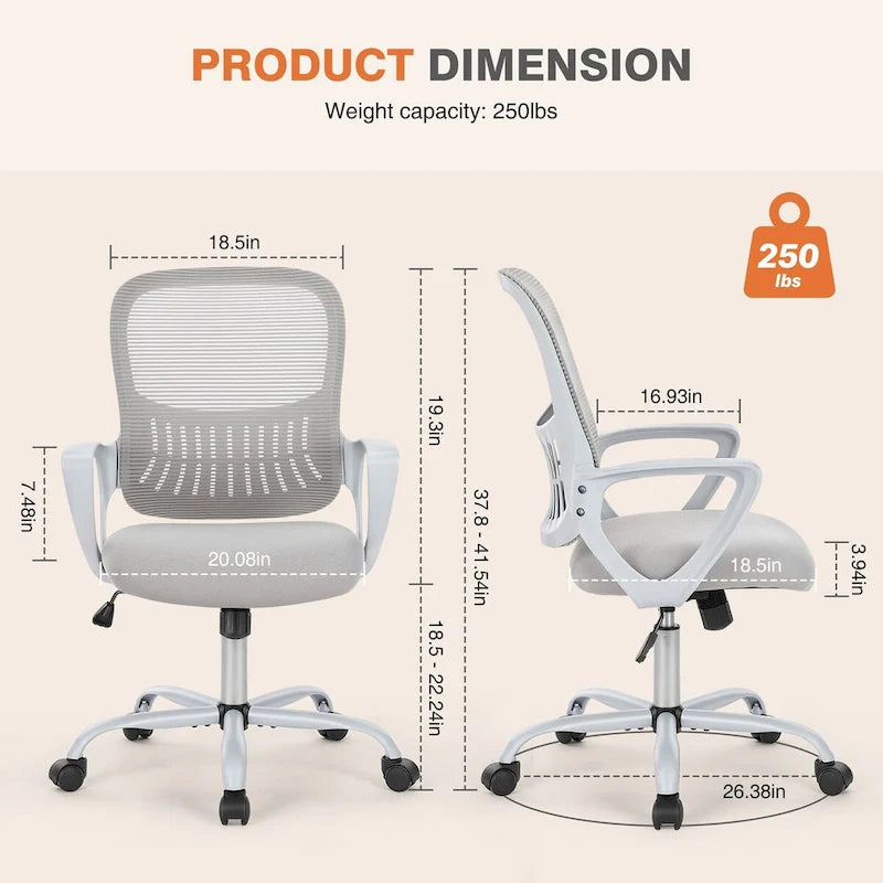 Ergonomiczne krzesło biurowe do domowego biurka, siatkowe z nieruchomymi podłokietnikami