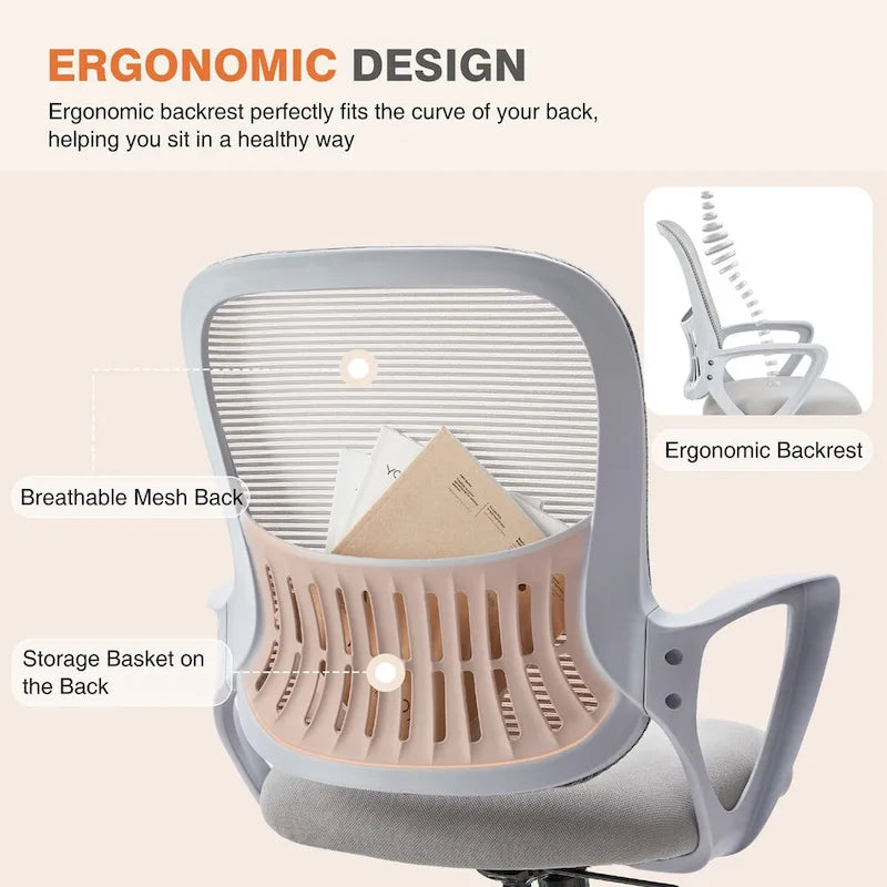 Ergonomiczne krzesło biurowe do domowego biurka, siatkowe z nieruchomymi podłokietnikami
