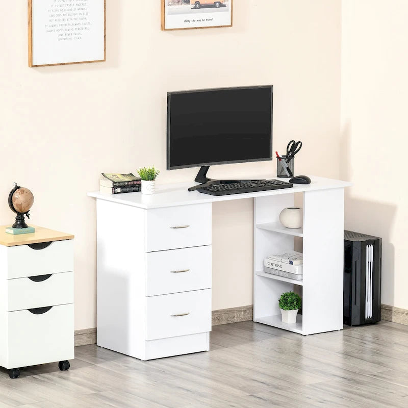 Writing Table Workstation with 3 Drawer and Storage Shelf