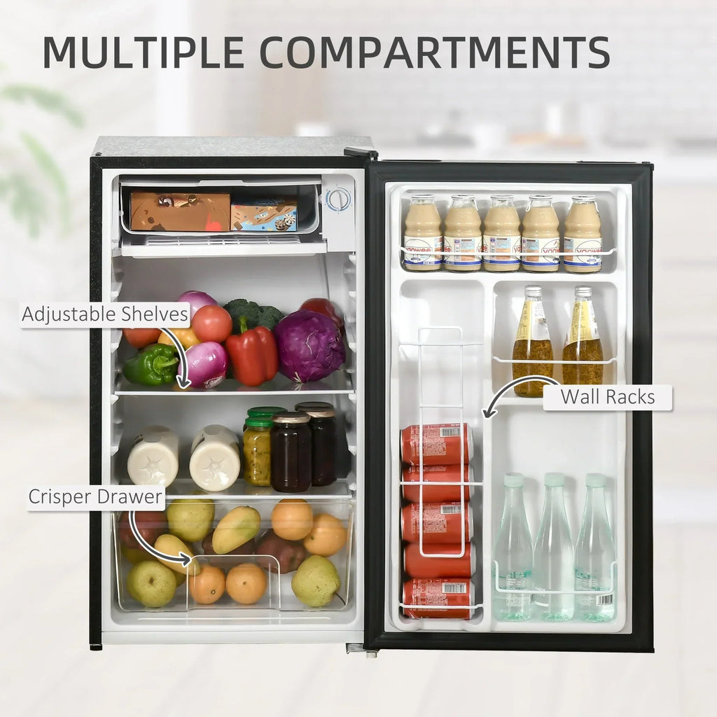 3,2-Kubikfuß-Minibar mit Gefrierfach, kompakter Kühlschrank mit einer Tür und verstellbarem Thermostat für das Schlafzimmer
