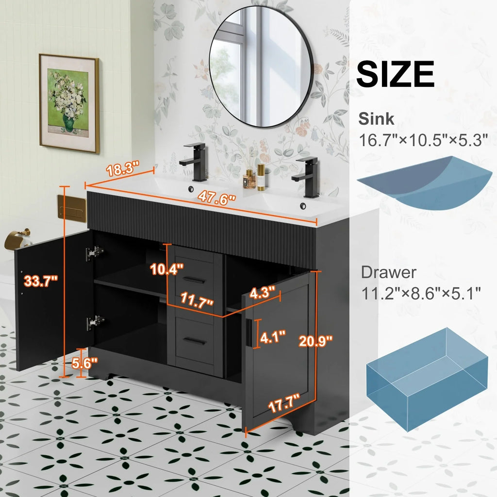Conjunto de móvel de casa de banho Wavy Line 30/36/48 com lavatório e torneira