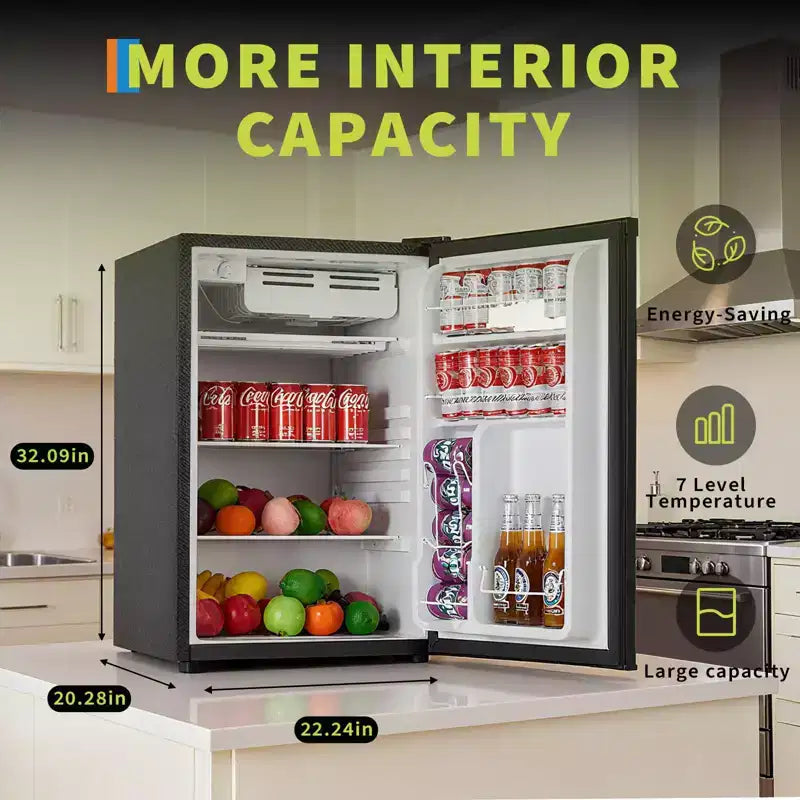 Mini-koelkast van 4,5 cu ft met vriesvak, compacte koelkast met omkeerbare deur, verstelbare thermostaat, energiezuinig, kleine koelkast