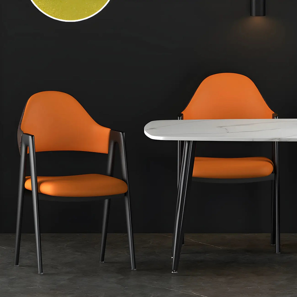 Chaise de salle à manger moderne en cuir, avec accoudoirs, dossier ouvert incurvé