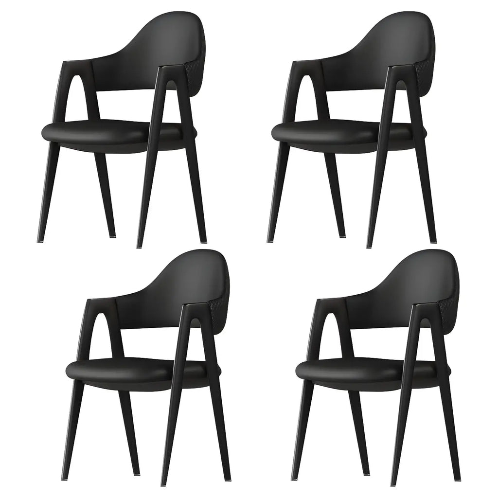 Chaise de salle à manger moderne en cuir, avec accoudoirs, dossier ouvert incurvé