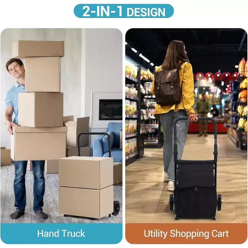 Carrello portapacchi pieghevole 2-in-1 Acekool con borsa impermeabile rimovibile, cuscino del sedile spesso e maniglia regolabile antiscivolo, nero