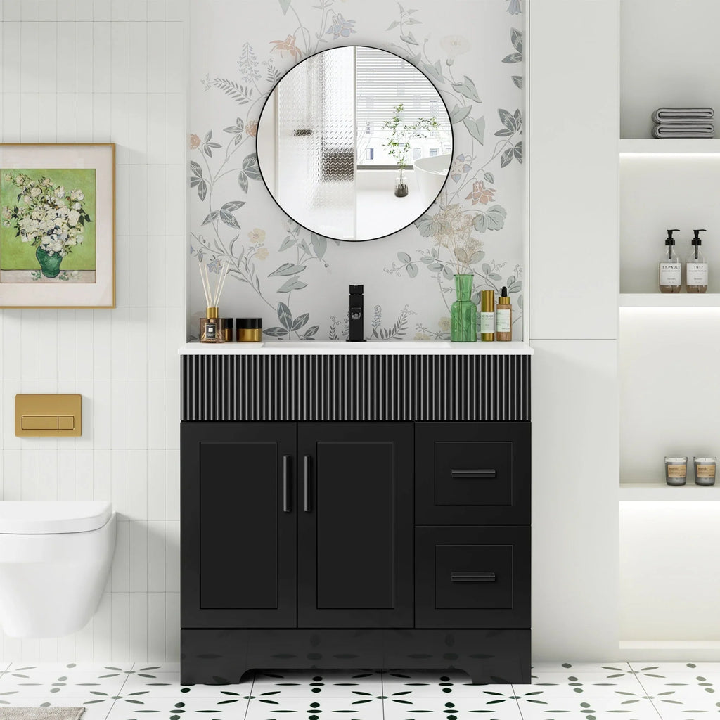 Conjunto de móvel de casa de banho Wavy Line 30/36/48 com lavatório e torneira