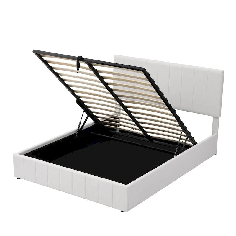 Polsterbett in Queen-Size-Größe mit hydraulischem Stauraumsystem – Beige