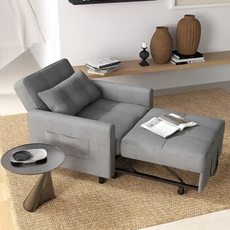 Sofá-cama 3 em 1 com cadeira-cama extraível, sofá-cama convertível, ajustável e dobrável, estofado