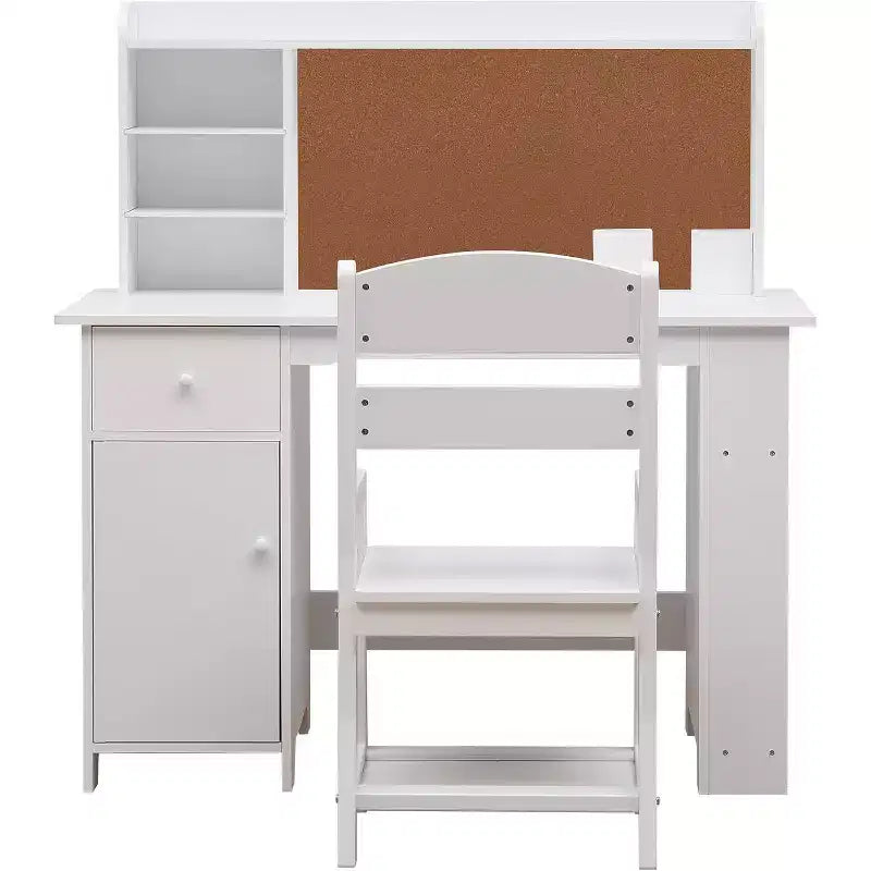 Kinderbureau met stoel voor jongens en meisjes, houten schrijftafel met boekenkast, prikbord, kast en lade voor kinderen van 3-8 jaar