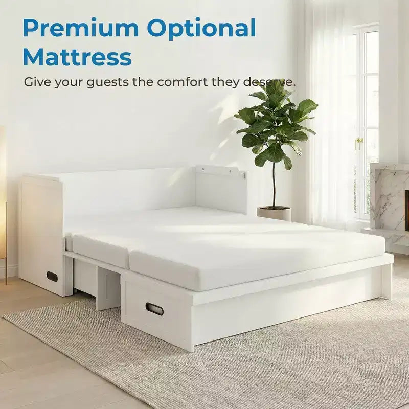 Mjkone umwandelbares Murphy-Schrankbett in Queen-Size mit Matratze, USB-Ladefunktion und Aufbewahrungsschubladen