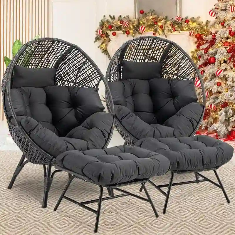 FINCATI eierstoel voor binnen, eierstoel voor buiten van 440 lbs, extra grote eierstoel met voetenbank, luxe en comfortabele eierstoel met voetensteun