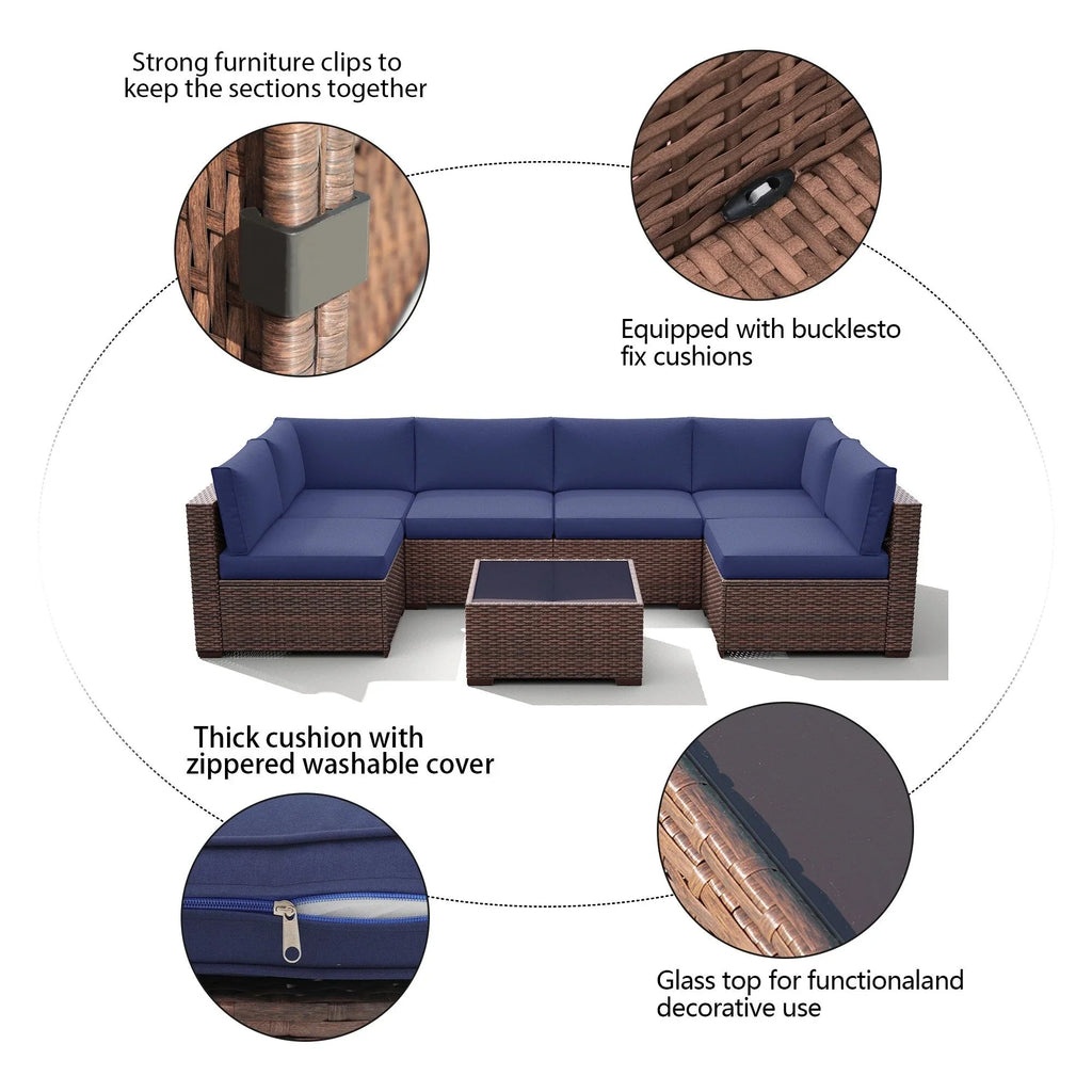 Wicker/ Steel 7-piece Outdoor Cushioned Sectional Sofa Set