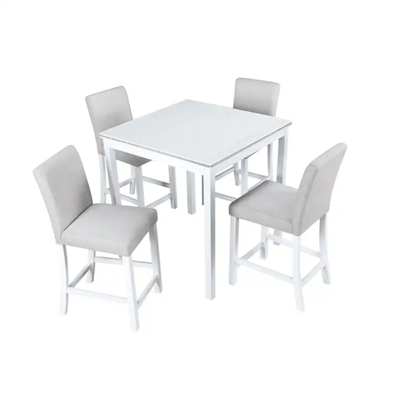 Modern 5-Piece Dining Set with Square Counter Height Table & 4 Upholstered Chairs